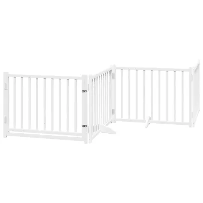 Poartă Câini Pliabilă Lemn Plop - 960 cm Alb cu Ușă