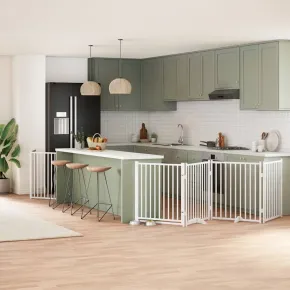 Poartă Câini Pliabilă Lemn Plop - 6 Panouri Alb - 480 cm