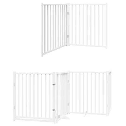 Poartă Câini Pliabilă Lemn Plop - 800 cm cu Ușă Albă