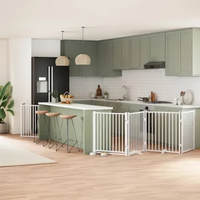 Poartă Câini Pliabilă Lemn Plop - Alb, 960 cm | Comandă Acum