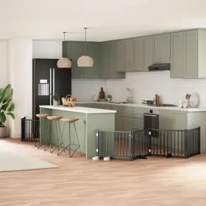 Poartă Câini Pliabilă 6 Panouri Negru - 480 cm - Lemn Plop