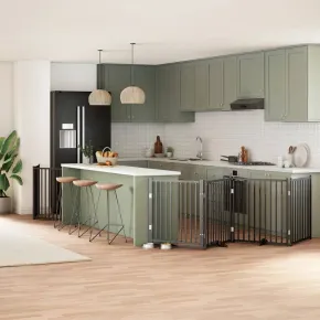 Poartă Câini Pliabilă 6 Panouri Negru - 480 cm - Lemn Plop