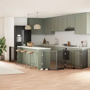 Poartă Câini Pliabilă 8 Panouri Negru 640 cm - Lemn Plop