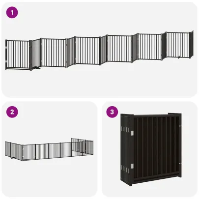 Poartă Câini Pliabilă Lemn Plop 960 cm - Negru