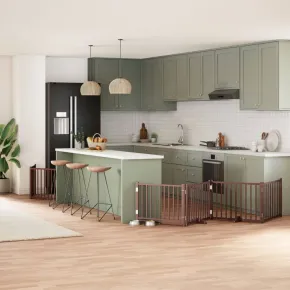 Poartă Câini Pliabilă cu Ușă - 480 cm - Lemn Natural