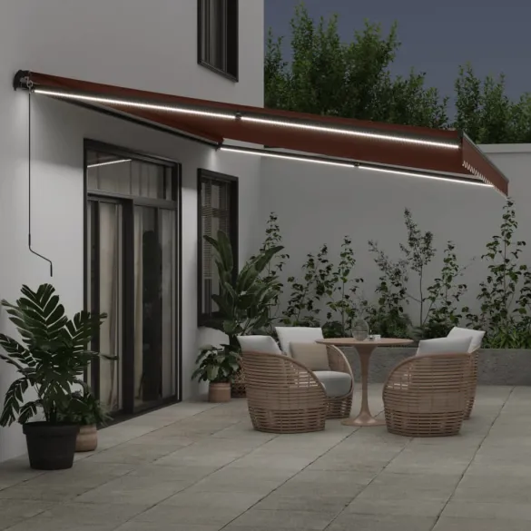 Copertină Retractabilă Manuală cu LED-uri Maro 500x350 cm