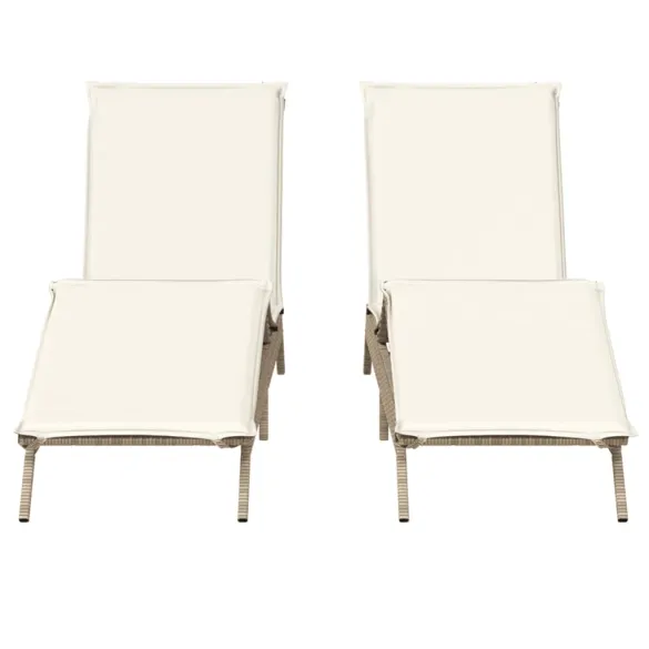 Șezlonguri de Plajă cu Perne - Set 2 Bucăți - Bej