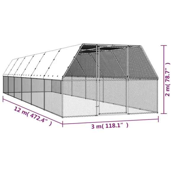 Coteț Păsări Oțel Galvanizat 3x12x2m - Livrare Gratuită