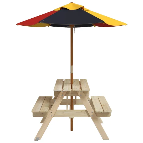 Masă picnic copii cu umbrelă - Lemn masiv - Livrare gratuită