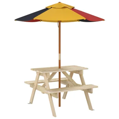 Masă picnic copii cu umbrelă - Lemn masiv - Livrare gratuită