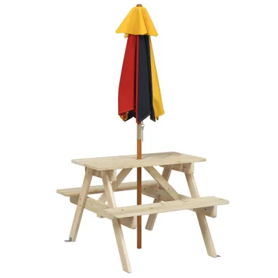 Masă picnic copii cu umbrelă - Lemn masiv - Livrare gratuită