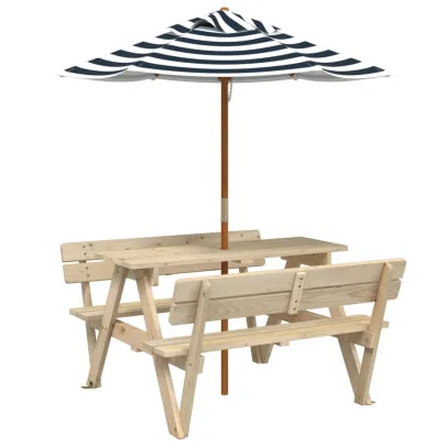 Masă de picnic copii cu umbrelă - Lemn masiv brad