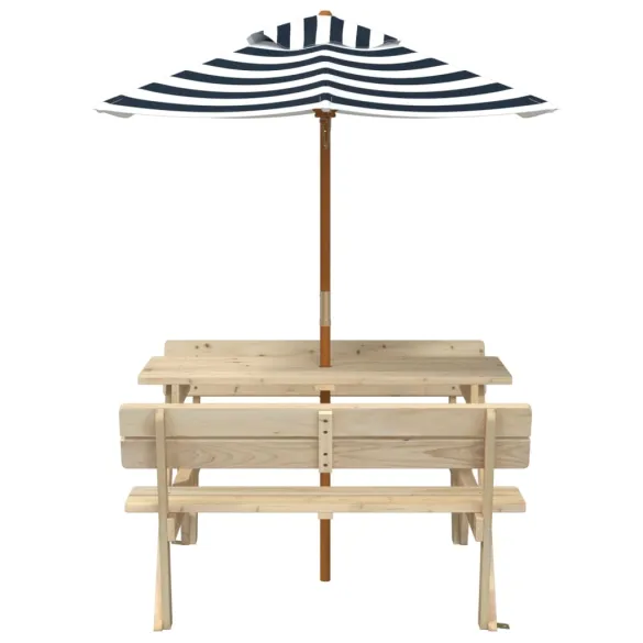 Masă de picnic copii cu umbrelă - Lemn masiv brad