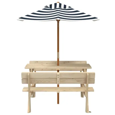 Masă de picnic copii cu umbrelă - Lemn masiv brad