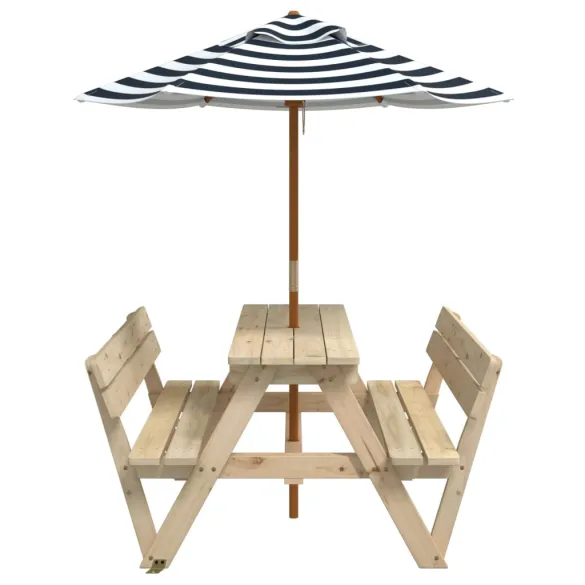Masă de picnic copii cu umbrelă - Lemn masiv brad