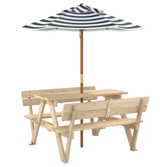Masă de picnic copii cu umbrelă - Lemn masiv brad