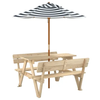 Masă de picnic copii cu umbrelă - Lemn masiv brad