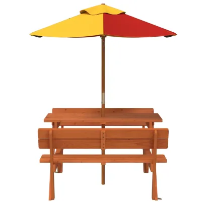 Masă picnic copii cu umbrelă - Lemn masiv - Livrare gratuită