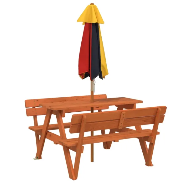 Masă picnic copii cu umbrelă - Lemn masiv - Livrare gratuită