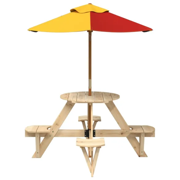 Masă Picnic 4 Copii cu Umbrelă - Lemn Masiv | Livrare Gratuită
