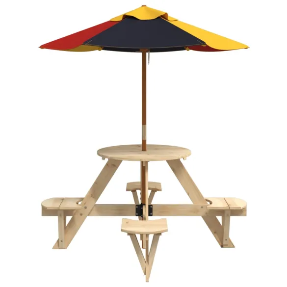 Masă Picnic 4 Copii cu Umbrelă - Lemn Masiv | Livrare Gratuită