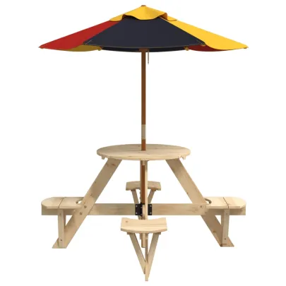 Masă Picnic 4 Copii cu Umbrelă - Lemn Masiv | Livrare Gratuită