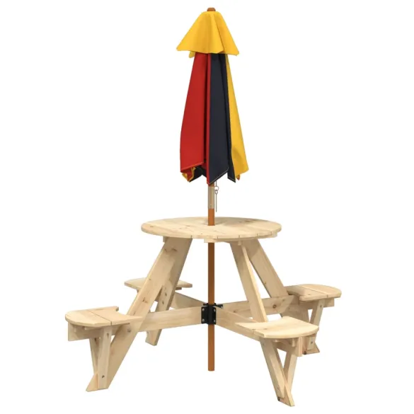 Masă Picnic 4 Copii cu Umbrelă - Lemn Masiv | Livrare Gratuită