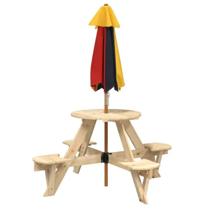 Masă Picnic 4 Copii cu Umbrelă - Lemn Masiv | Livrare Gratuită