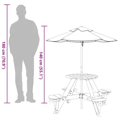 Masă Picnic 4 Copii cu Umbrelă - Lemn Masiv | Livrare Gratuită