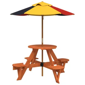 Masă Picnic 4 Copii cu Umbrelă - Lemn Natural | Livrare Gratuită 2