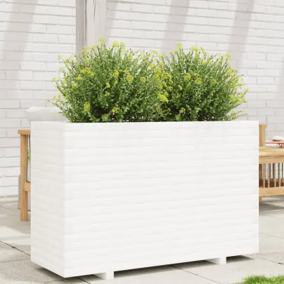 Jardinieră Grădină Albă - Lemn Masiv de Pin - 110x40x72,5 cm