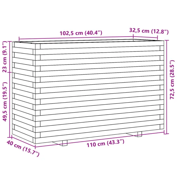 Jardinieră Grădină Albă - Lemn Masiv de Pin - 110x40x72,5 cm