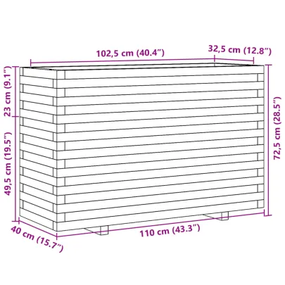 Jardinieră Grădină Albă - Lemn Masiv de Pin - 110x40x72,5 cm