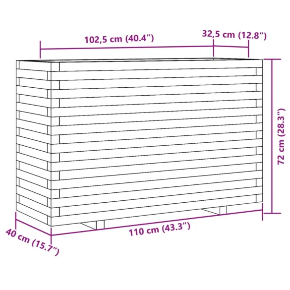 Jardinieră Grădină Albă - Lemn Masiv de Pin - 110x40x72 cm