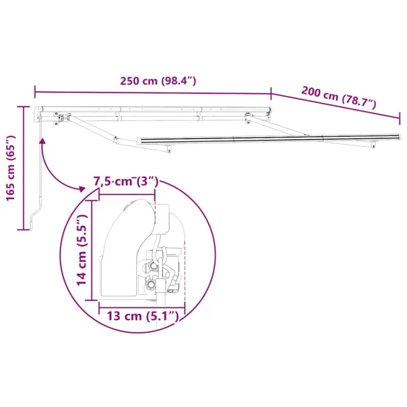 Cortină Retractabilă Exterior Galben-Alb 250x200 cm