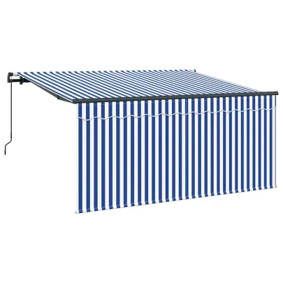 Cortină Retractabilă Exterior 300x200 cm - Albastru/Alb