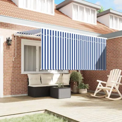 Cortină Retractabilă Exterior 300x200cm, Albastru-Alb