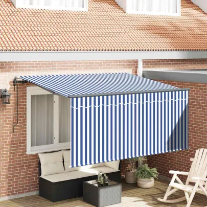 Cortină Retractabilă Albastru-Alb 300x200 cm | Livrare Gratuită