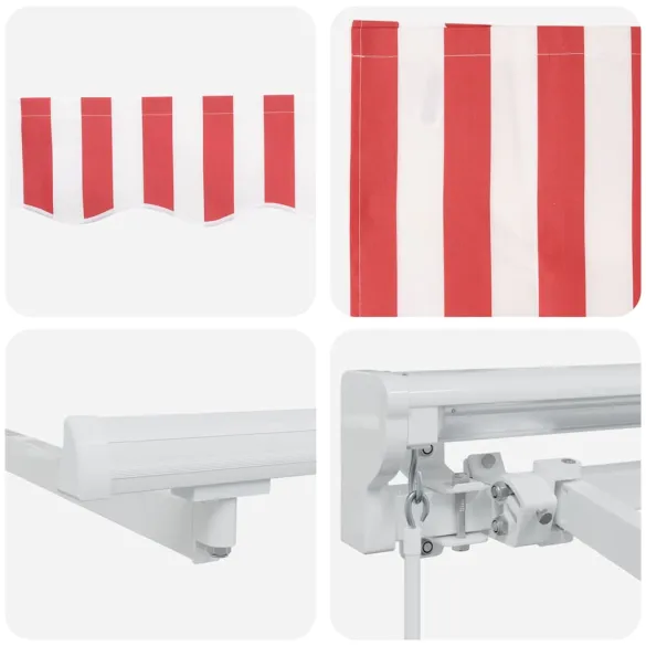 Cortină Retractabilă Manuală Roșu-Alb 300x200 cm - Umbră Ajustabilă