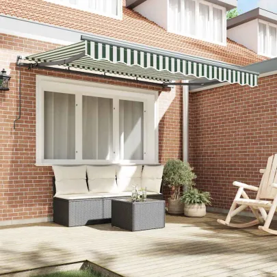 Cortină Retractabilă Verde-Alb 300x200 cm - Umbră Exterioară