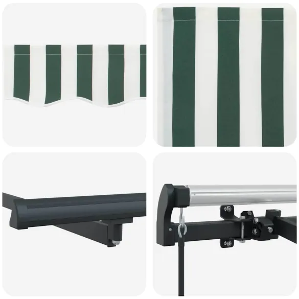 Cortină Retractabilă Verde-Alb 300x200 cm - Umbră Exterioară