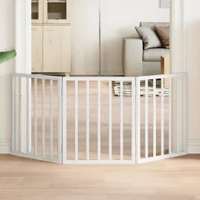 Poartă Pliabilă pentru Câini - 3 Panouri Alb - Lemn de Plop