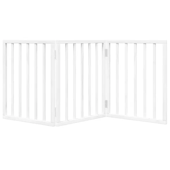 Poartă Pliabilă pentru Câini - 3 Panouri Alb - Lemn de Plop