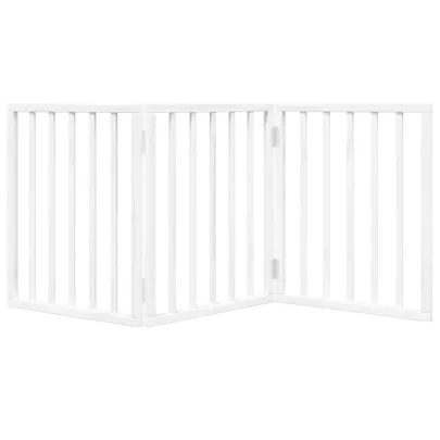 Poartă Pliabilă pentru Câini - 3 Panouri Alb - Lemn de Plop