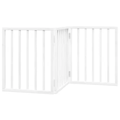 Poartă Pliabilă pentru Câini - 3 Panouri Alb - Lemn de Plop
