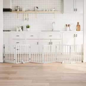 Poartă Câini Pliabilă Lemn Plop - 300 cm - Alb