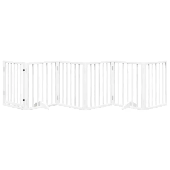 Poartă Câini Pliabilă Lemn Plop - 300 cm - Alb