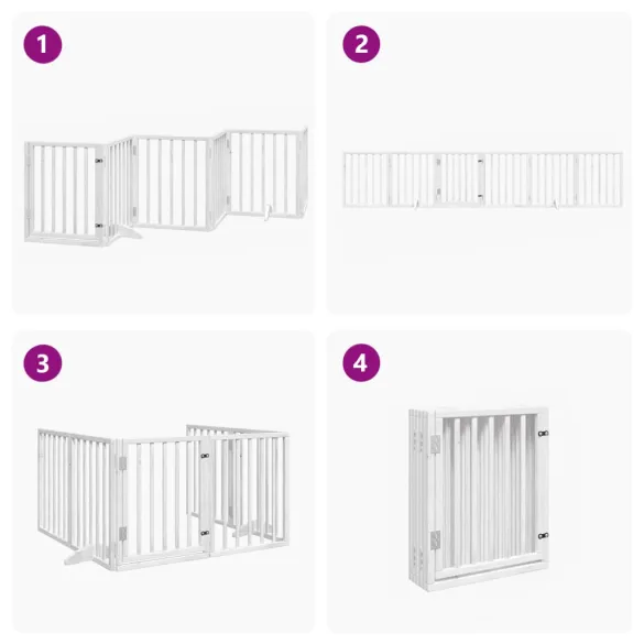 Poartă Câini Pliabilă Lemn Plop - 300 cm - Alb