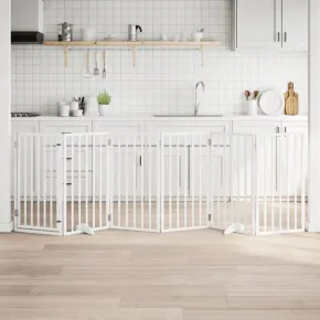 Poartă Câini Pliabilă cu Ușă - 6 Panouri Alb - 300 cm