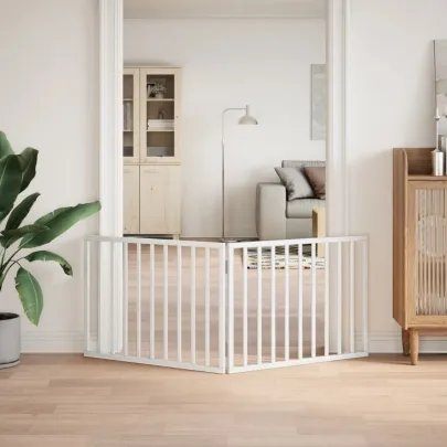 Poartă Pliabilă pentru Câini din Lemn - 160 cm - Alb
